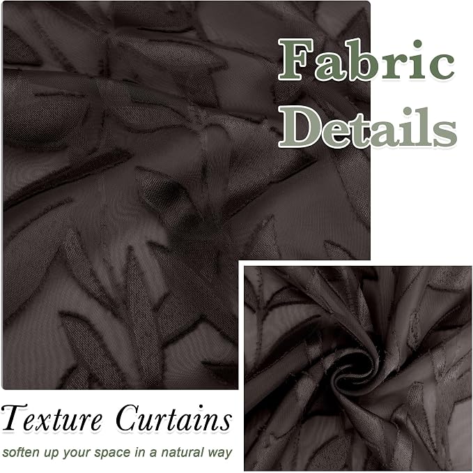 Lecloud Leia 2 PCS Chocolate Brown Sheer Kitchen Curtains 36 Inch Length - Image 9