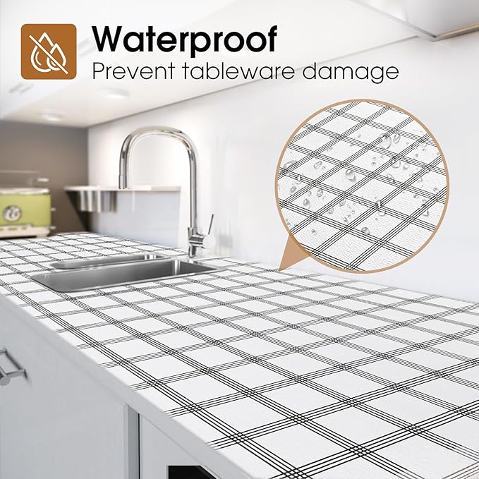 Beautysaid Shelf and Drawer Liner for Kitchen Cabinet, Non Adhesive Non Slip Shelf Paper Waterproof Washable Thickened for Dresser Pantry Shelve Bathroom Protector Liner(Plaid,18 in x 30 FT)