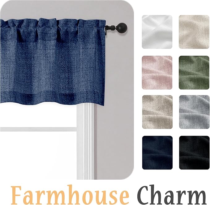 OWENIE Navy Blue Valances for Windows 1 Pcs, Light Filtering Textured Farmhouse - Image 8