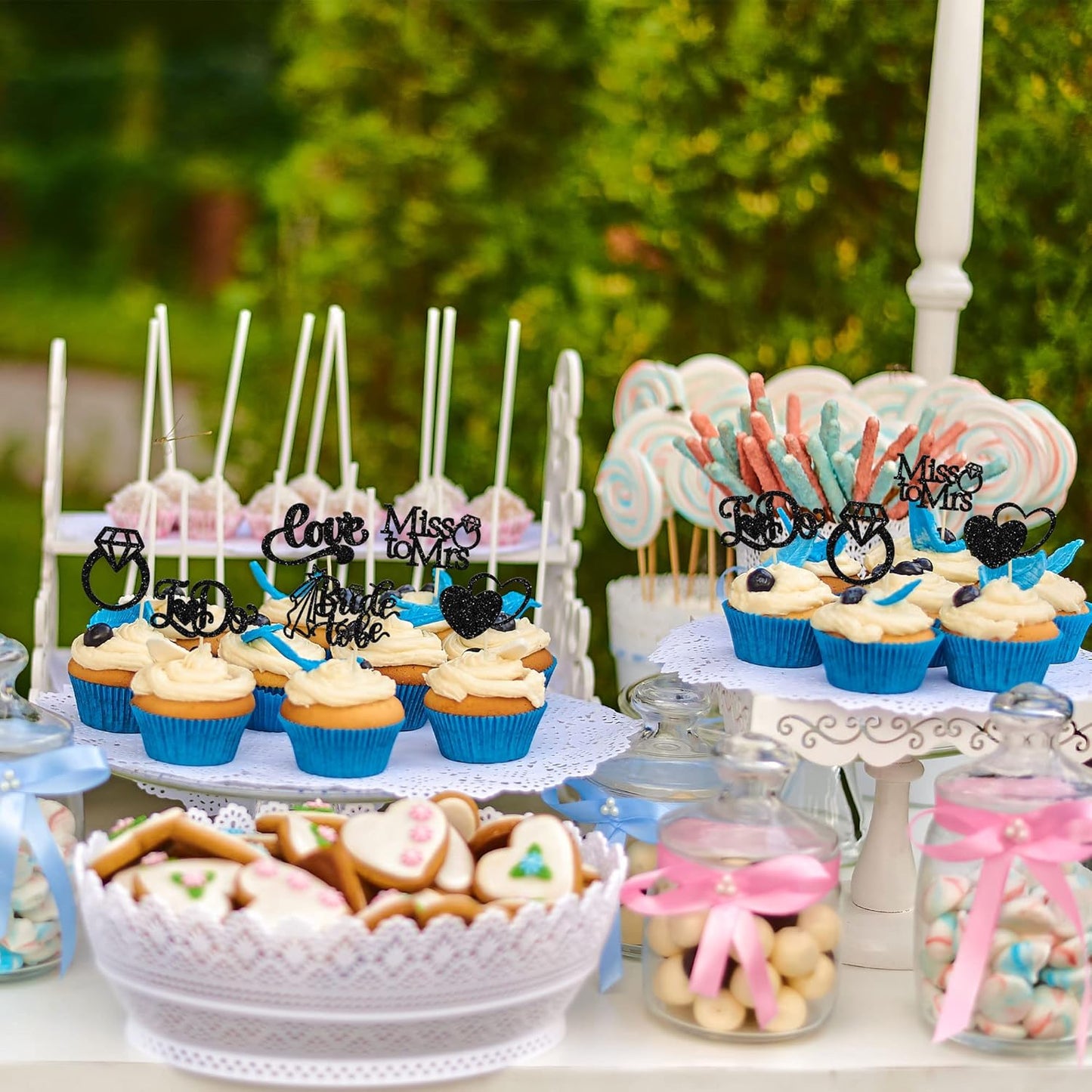 Gyufise 24Pcs Bride to Be Cupcake Toppers Black Glitter I Do Love Heart Ring Miss To Mrs Cupcake Picks Bridal Shower Cake Decorations for Wedding Engagement Bachelorette Party Supplies