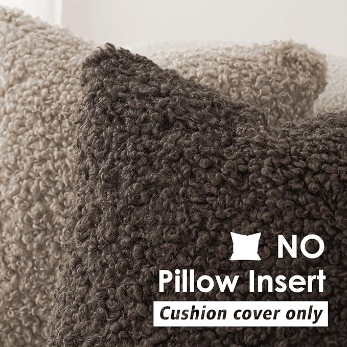 Foindtower 2 Pieces Teddy Faux Fur Throw Pillow Cover Decorative Sherpa Pillow Fuzzy Accent Pillowcases Soft Sheepskin Fleece Cushion Case for Bed Couch Living Room 18x18 Inch Chocolate