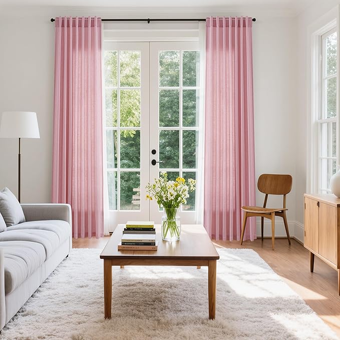 Nanspring Rose Linen Curtains 90 Inch Long 2 Panels Set Back Tab Rod Pocket - Image 7