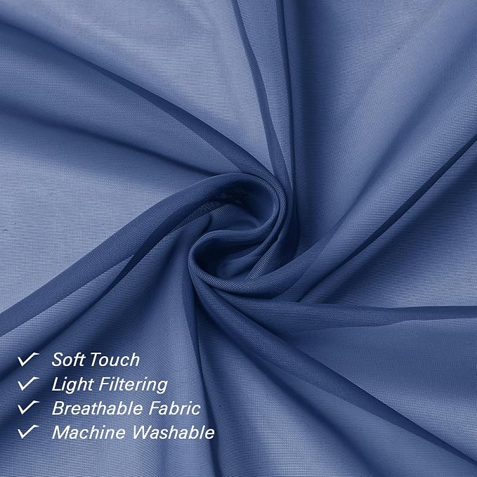 Lecloud Royal Blue Sheer Curtains 36 Inch Length 2 Panels, Solid Voile Cafe - Image 3