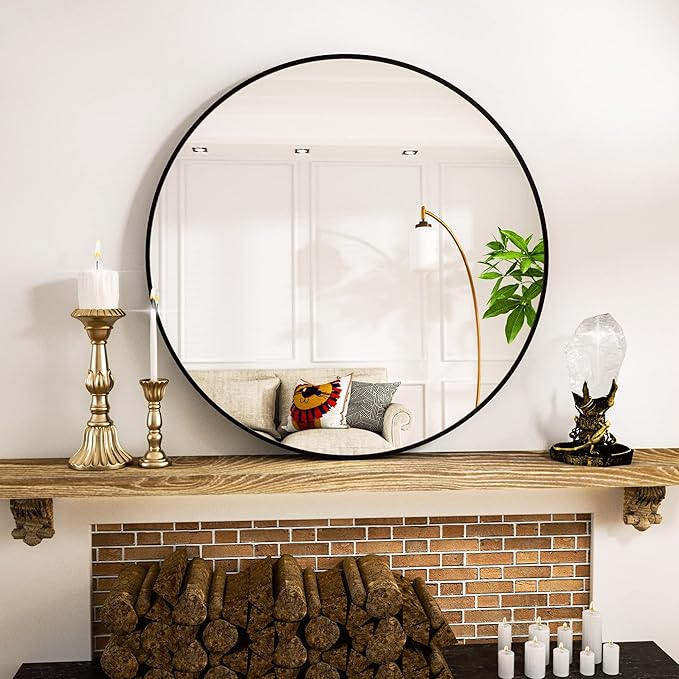 Round Mirror 23.6" Black Wall Mounted Circle Mirrors Vanity Mirror with Aluminum Alloy Frame Modern Decoration for Bathroom, Living Room, Vanity, Bedroom, Entryway