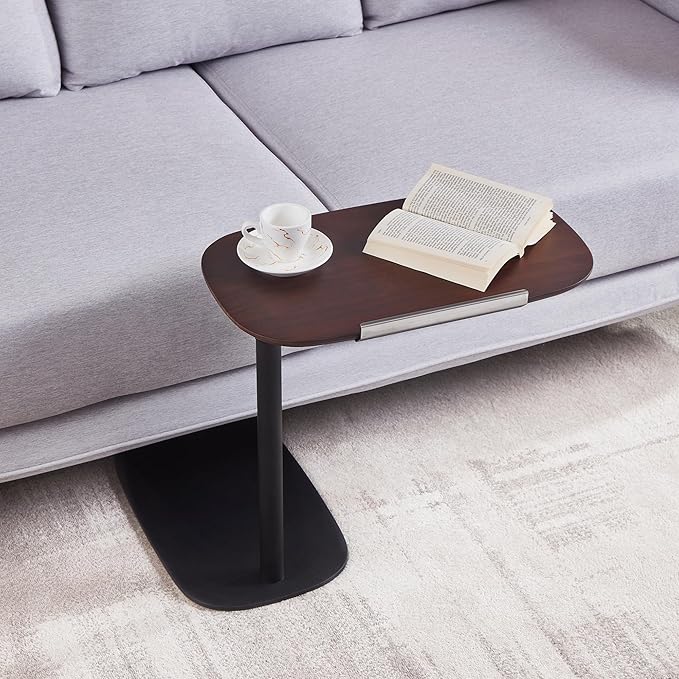 COZYMATIC Amarian C-Shaped Side Table, Wood Sofa Table with Adjustable Height and Rotatable Table Top, Laptop Work Desk for Living Room, Bedroom, Study and Small Space, Walnut