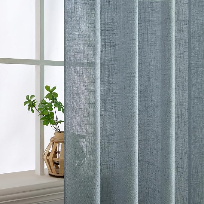 MIULEE Dusty Blue Linen Curtains 54 Inch Length 2 Panels - Image 5