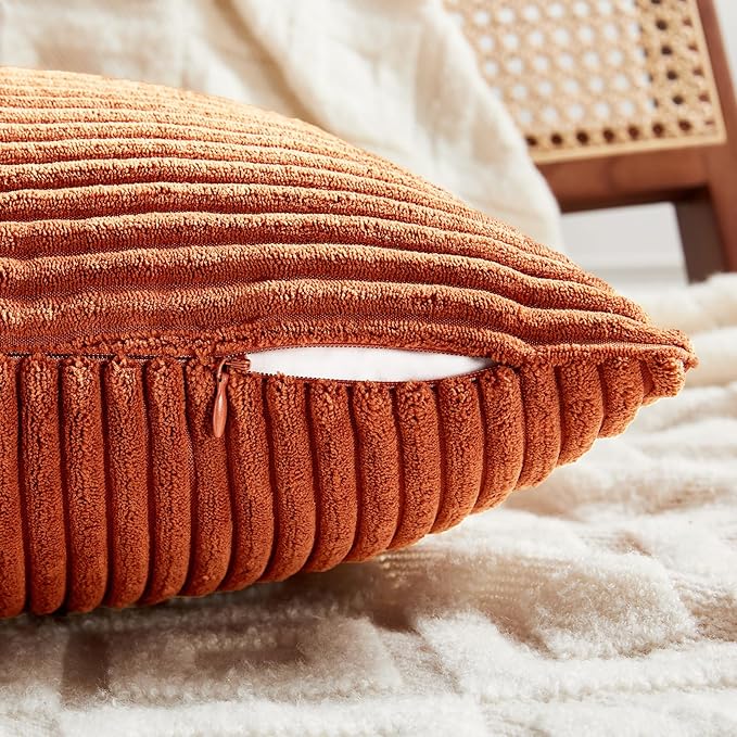 Fancy Homi Set of 2 Burnt Orange Decorative Throw Pillow Covers 24x24 Inch - Image 3
