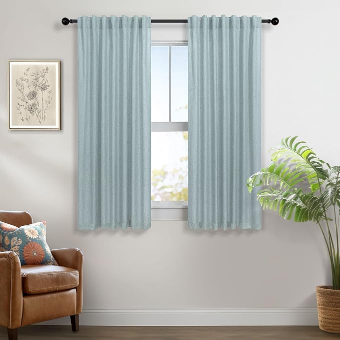 Teal Curtains 54 Inch Length for Master Bedroom 2 Panels Back Tab Pocket Blue - Image 6