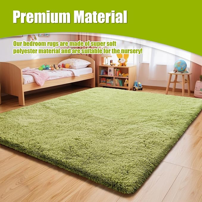 Shag Area Rug for Bedroom 5x8, Grass Green Fluffy Area Rugs for Living Room - Image 6