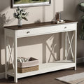 Treocho 47" Farmhouse Console Table with Drawer and Storage Shelves, Foyer Sofa Table Narrow for Entryway, Living Room, Hallway, Soft White