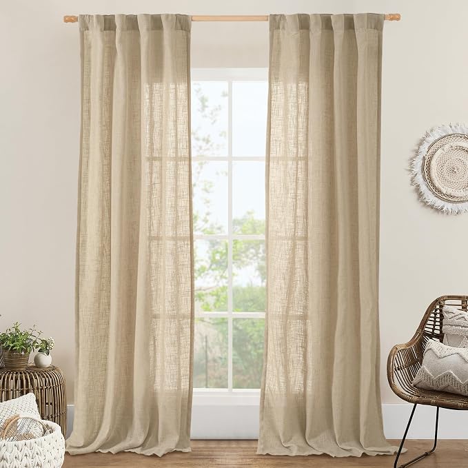 LAMIT Brown Linen Curtains 84 inch Length 2 Panels, Light Filtering Semi Sheer by LAMIT