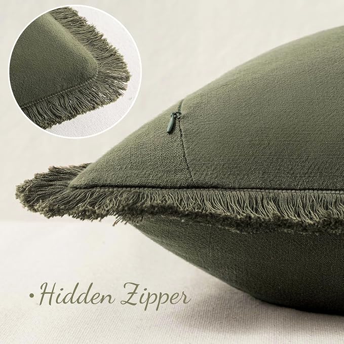 MIULEE Decorative Lumbar Throw Pillow Covers Neutral Linen Fringe Throw Pillows - Image 3