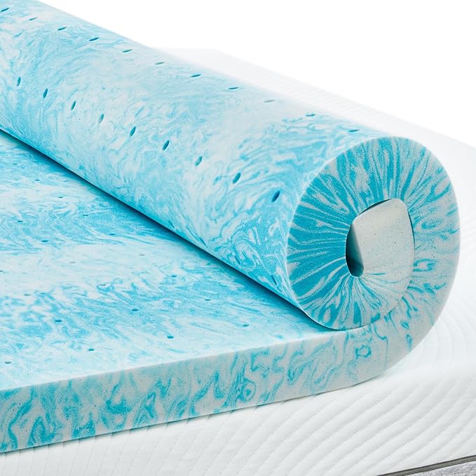 PERLECARE 3 Inch Full Memory Foam Mattress Topper, Cooling Gel Infused Mattress Pad, Ventilated Bed Topper for Pressure Relief, CertiPUR-US Certified, Blue
