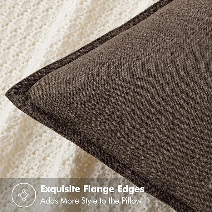 MIULEE Decorative Linen Euro Sham Pillow Covers 26x26 Dark Coffee Chocolate - Image 2