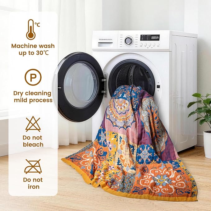 MSGKV Boho Throw Blanket for Bed 90"x90" 100% Cotton Blanket Spring Breathable - Image 7