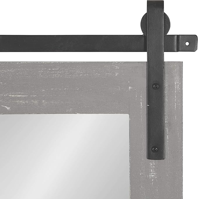 Kate and Laurel Cates Farmhouse Wood Framed Panel Mirror, 18 x 50, Gray, Barn Door-Inspired Rustic Mirrors for Wall