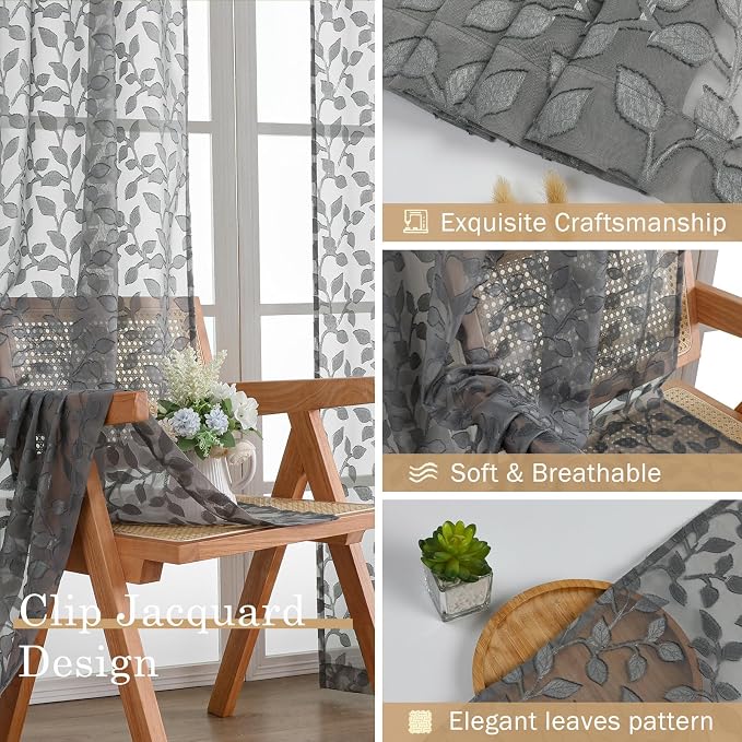 Chyhomenyc Charcoal Grey Sheer Curtains 63 Inch Length 2 Panels Set, Light - Image 6