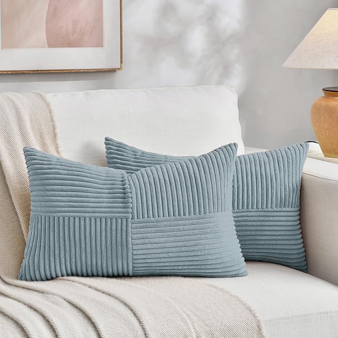 Fancy Homi Set of 2 Light Blue Lumbar Decorative Throw Pillow Covers 14x24 Inch by Fancy+Homi