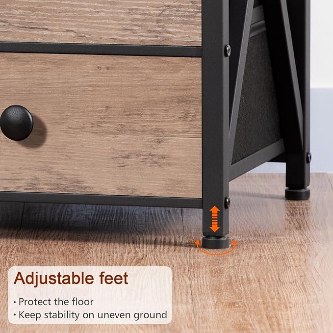 AMHANCIBLE Night Stand Set 2, LED Nightstand with Charging Station, End Side Tables with USB Port & Outlet, Bedside Table with 3 Fabric Drawers for Bedroom Living Room, Greige, HET053LGY