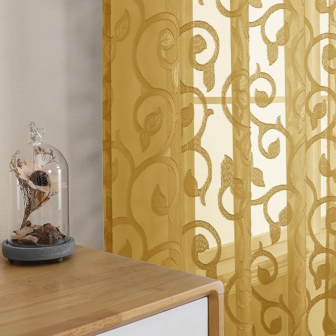 OWENIE Furman Gold Sheer Curtains 63 inch Length - Image 5