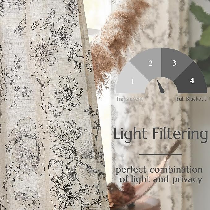 jinchan Floral Linen Lined Curtains - Image 4