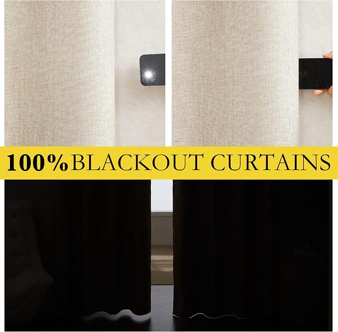 NICETOWN 100% Blackout Linen Texture Curtains 72 inches Long, 2 Panels - Image 2