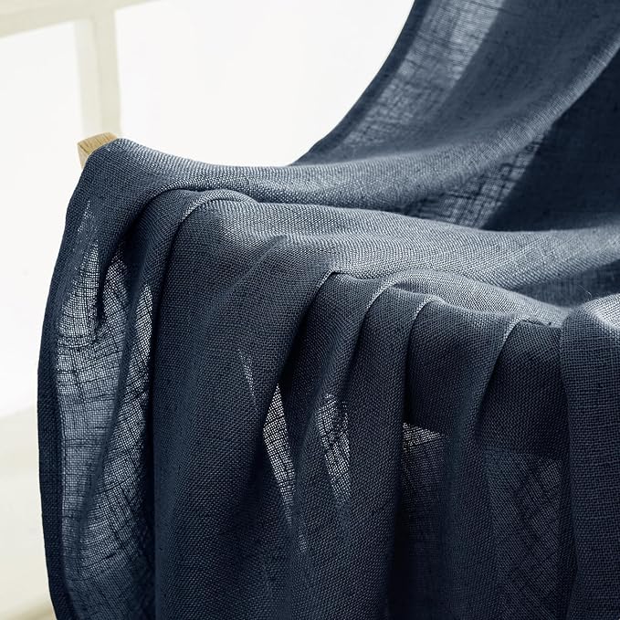 MIULEE Navy Blue Linen Curtains 54 Inch Length 2 Panels - Image 6