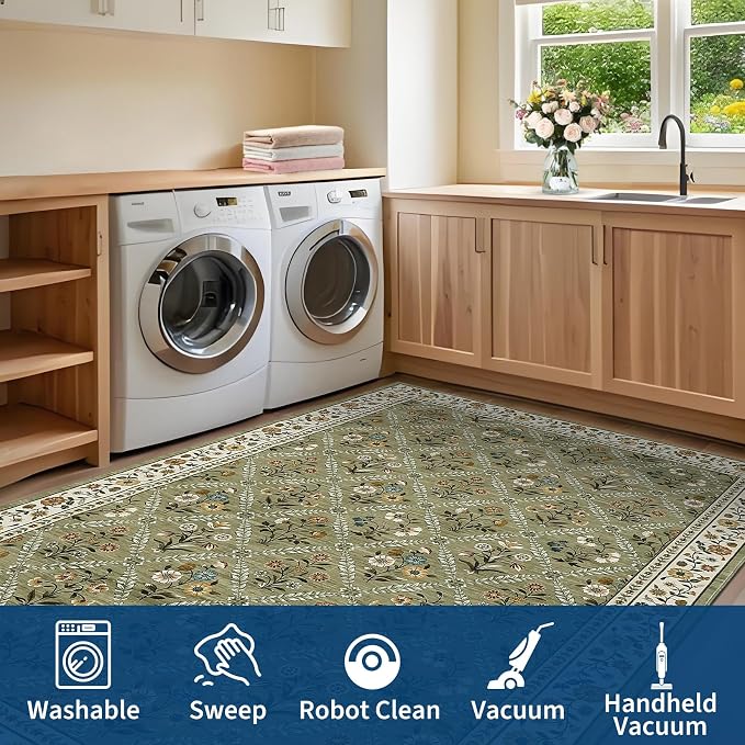 Large Entryway Rug 3x5 Floral Washable Area Rugs Vintage Soft Non-Slip Small - Image 7