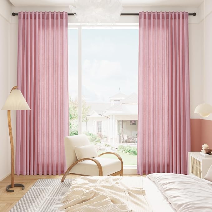 Nanspring Rose Linen Curtains 90 Inch Long 2 Panels Set Back Tab Rod Pocket - Image 8