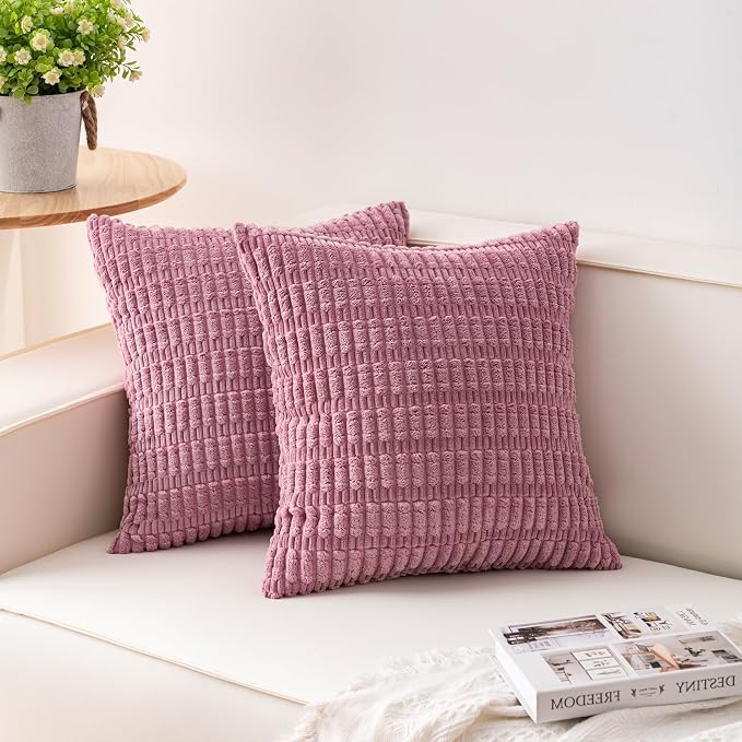 Pack of 2 Corduroy Decorative Throw Pillow Covers 20x20 Inch Soft Striped by Unknown