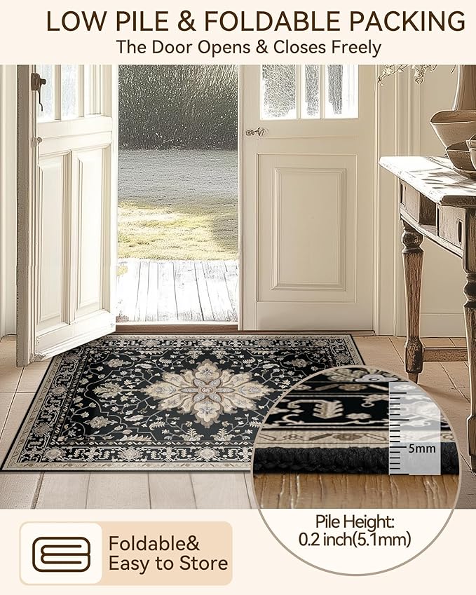 Area Rugs 9'x12' Washable Non-Slip, Floral Vintage Distress Print Pattern - Image 4