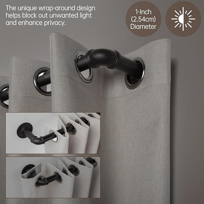 Zeerobee Curtain Rods for Windows 16 to 28, 1 Inch Industrial Wrap Around Black - Image 3