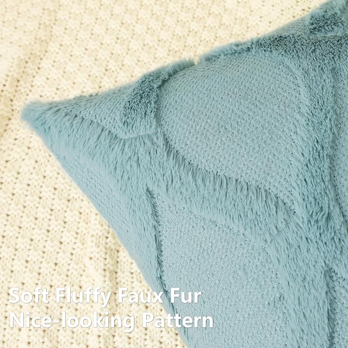 decorUhome Throw Pillow Covers 18x18 Inch Set of 2, Soft Plush Faux Fur Wool Aqua Couch Pillow Covers, Decorative Neutral Pillow Cases for Bed Sofa Living Room Home Decor