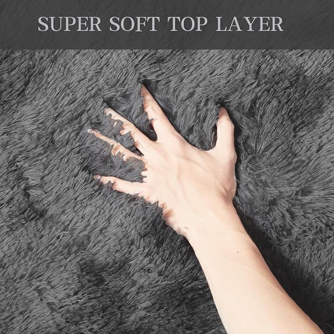 Soft Shag Area Rug for Living Room and Bedroom Decor, 5x7 Feet Solid Gray - Image 4