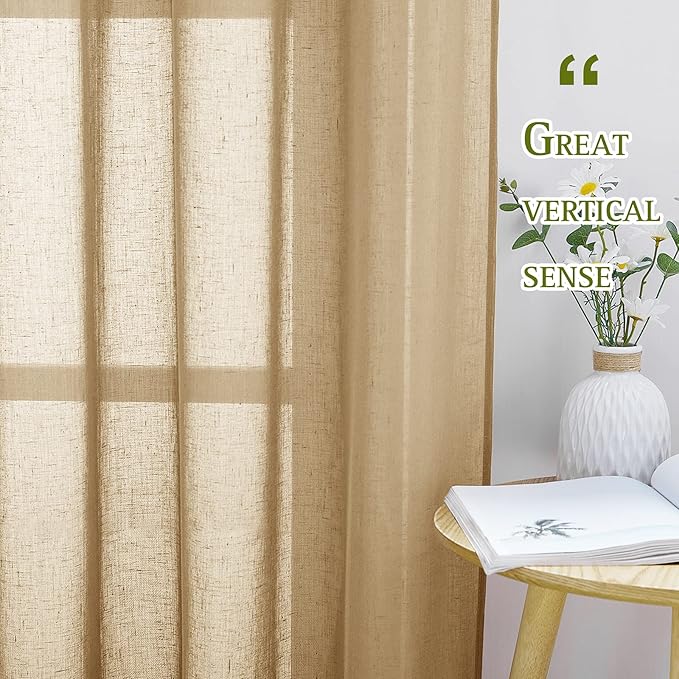 NICETOWN Linen Blend Flax Sheer Window Curtains, Ring Top Semi Sheer Drapes - Image 3