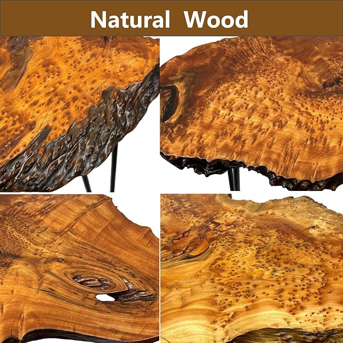 Live Edge Coffee Table, Natural Wood Coffee Table for Living Room, Natural Fir Unique Desktop with Metal Hairpin Legs (Large)