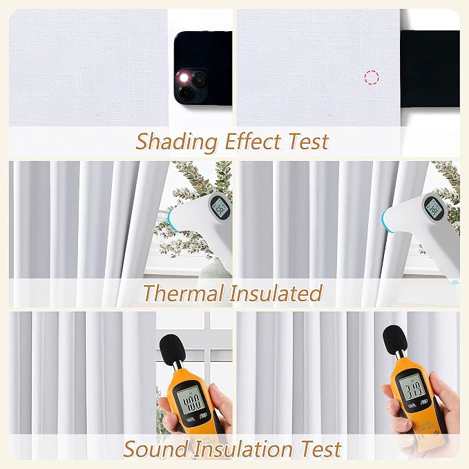 Guken White 100% Blackout Linen Curtains 144 Inch Length 2 Panels Set - Image 4
