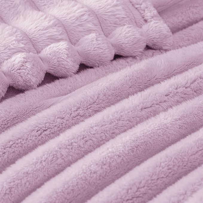 Exclusivo Mezcla King Size Flannel Fleece Blanket, Super Soft Striped Jacquard - Image 4