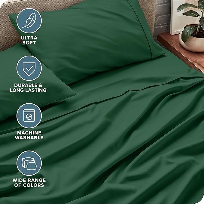Bare Home Full Sheet Set - Luxury 1800 Ultra-Soft Microfiber Full Bed Sheets - Double Brushed - Deep Pockets - Easy Fit - 4 Piece Set - Bedding Sheets & Pillowcases (Full, Forest Green)