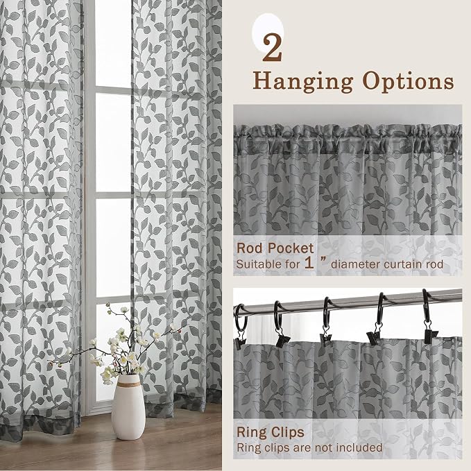 Chyhomenyc Extra Long Charcoal Grey Sheer Curtains 120 Inch Length 2 Panels Set - Image 5