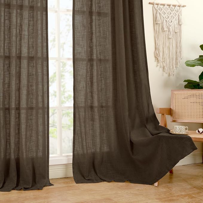 LAMIT Linen Curtains 45 Inch Length 2 Panels, Light Filtering Panels Back Tab - Image 9