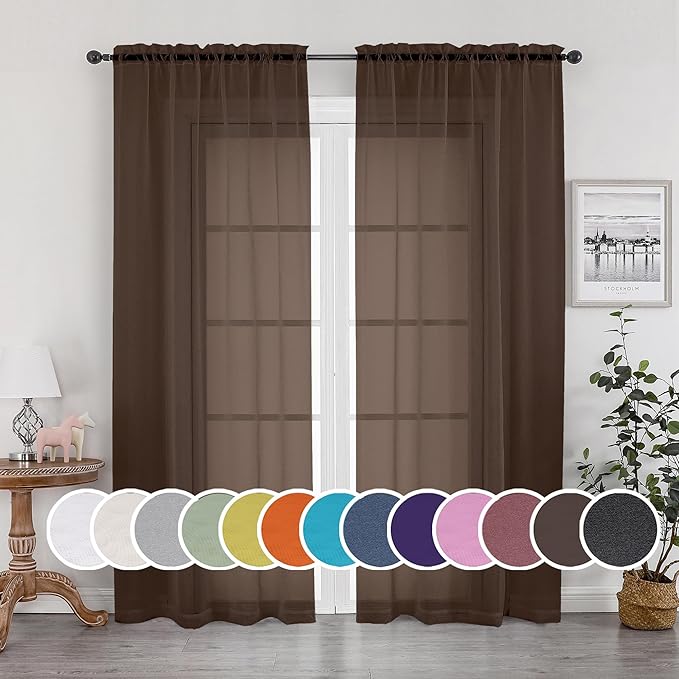 OWENIE Sheer Curtains 63 inch Length 2 Panels Set, Rod Pocket Voile Fimly Sheer by OWENIE