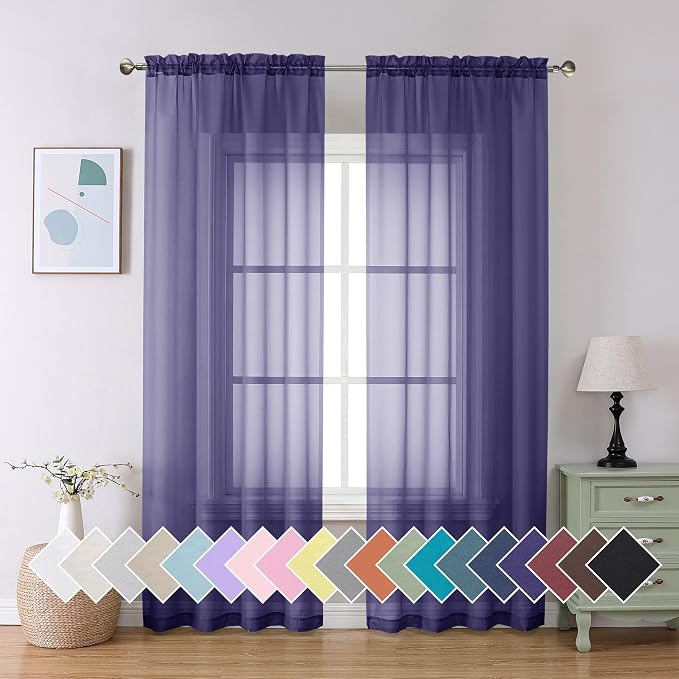 Aiyufeng Purple Sheer Curtains 90 Inches Long 2 Panels Set, Light Filtering by Aiyufeng