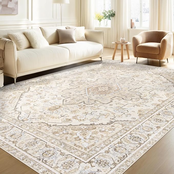 Area Rugs 6x9 Vintage Rug: Washable Living Room Rug Retro Medallion Distressed by MXSANYOORUG