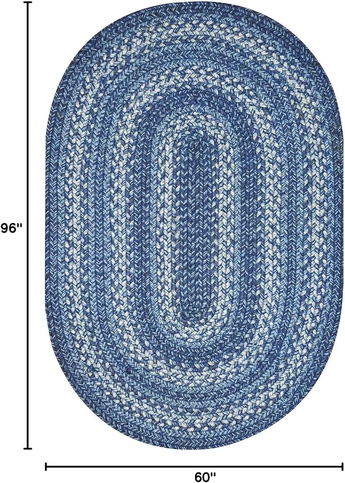 Homespice Denim Jute Blue Braided Rugs 5x8' Oval for Living Room, Bedroom Rug and Dining Room. Pet Friendly. Decor Styles- Farmhouse Rug, Rustic, Vintage, Cottage, Primitive, Country, Boho Rug