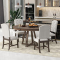 Ball & Cast 5 Piece Dining Table Set with 4 Upholstered Chairs,Living Room Furniture W/ 42" Table,Tabletop Can be Adjusted from Round to Oval in Shape,for Restaurant,Home Bistro,Walnut