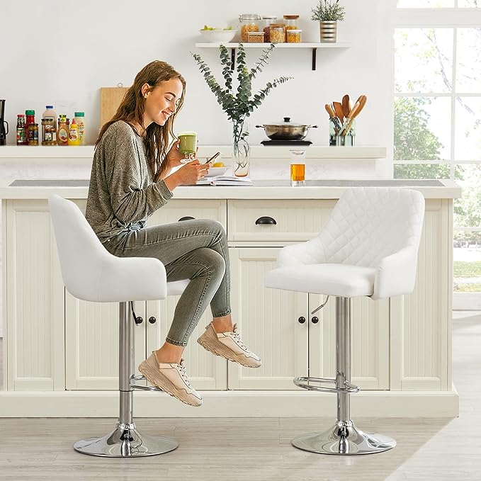 VECELO Adjustable Bar Stools Set of 4 with Back, Bar Height for Kitchen Counter