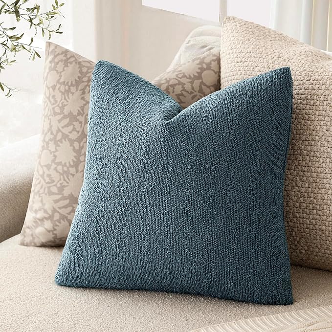 Foindtower Pack of 2, Decorative Textured Boucle Throw Pillow Covers Accent Solid Pillow Cases Soft Cozy Couch Cushion Case for Chair Sofa Bedroom Living Room Home Decor 16x16 Inch Misty Blue