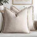 MIULEE Decorative Throw Pillow Covers Neutral Linen Fringe Throw Pillows Euro by MIULEE