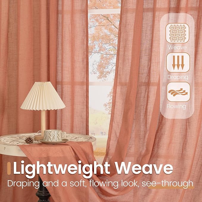 BGment Terracotta Linen Curtains 72 Inches Long - Image 4